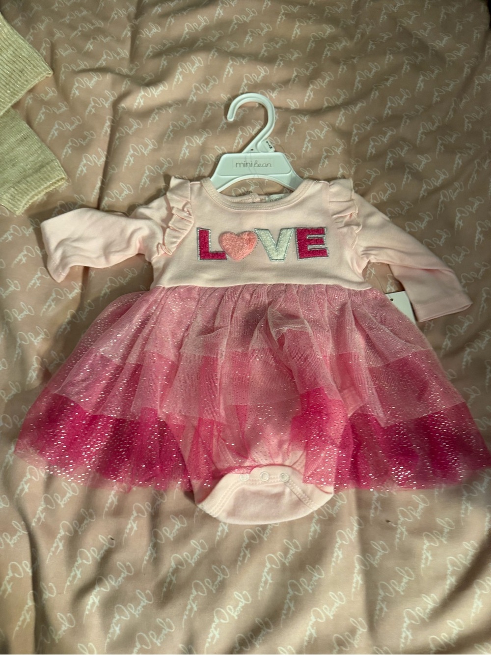 Mini Bean Pink 'LOVE' Tulle Baby Dress